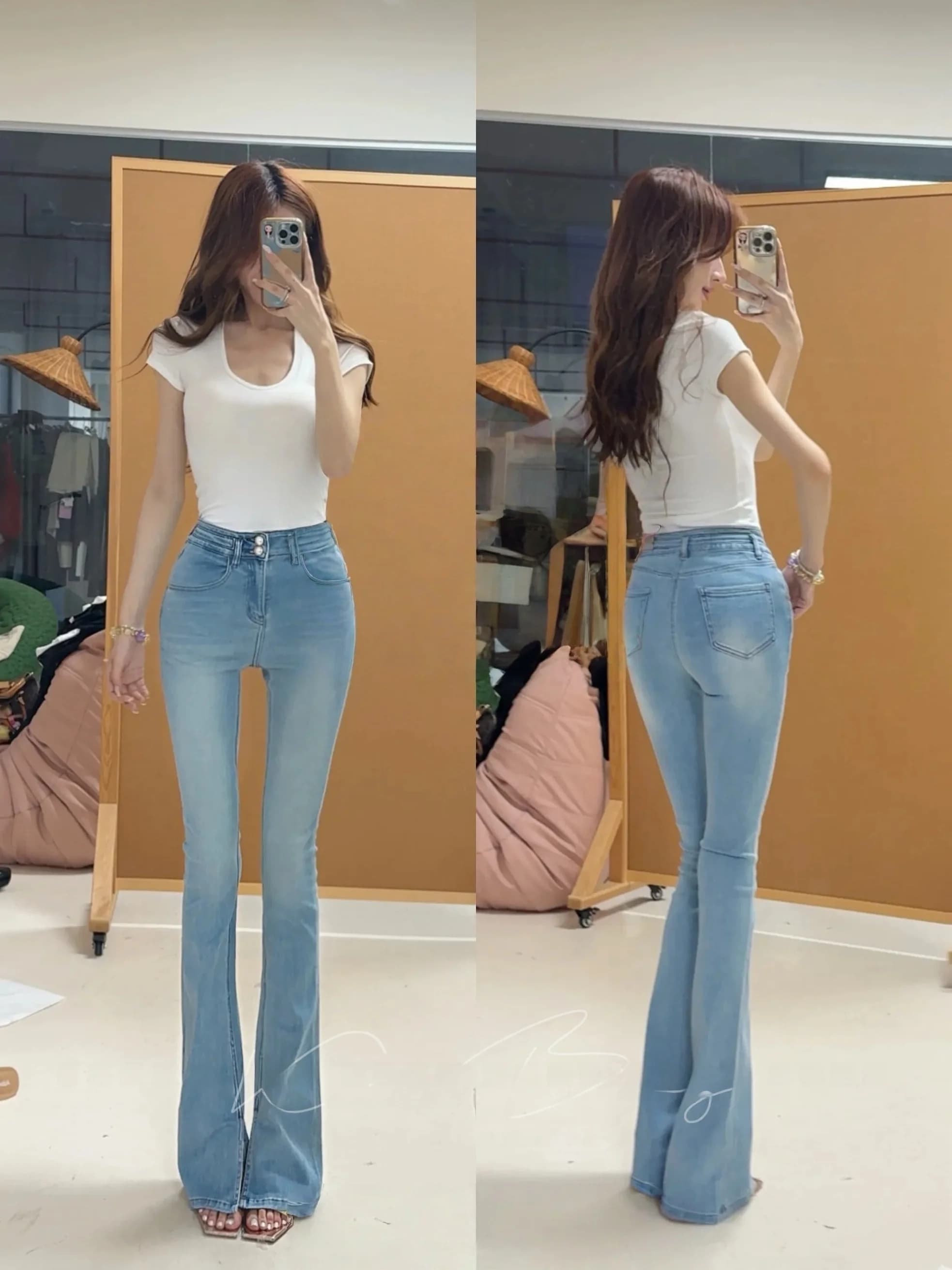 High Waist Slim Fit Bell Bottom Jeans Elastic Butt Lifting High Elasticity Bell Bottom Denim Jeans Women's Summer Fashion