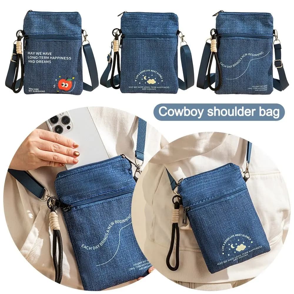 Borsa per cellulare in tessuto Oxford alla moda Borsa a tracolla regolabile con scomparti multipli Porta passaporto per cartoni animati da viaggio