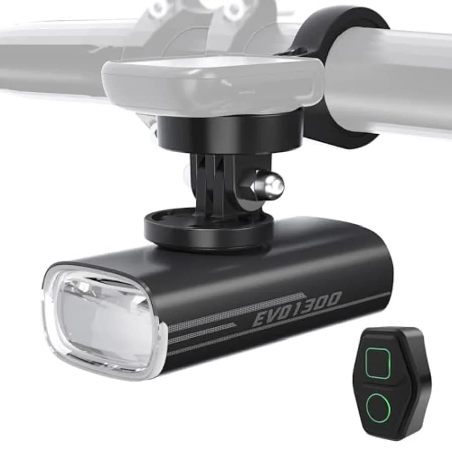 EVO 1300 Luce per Bicicletta Montata a Contrario di Grado, 1300 Lumen, Faro Anteriore con Telecomando, Type-C e Sensore Intelligente, Impermeabile