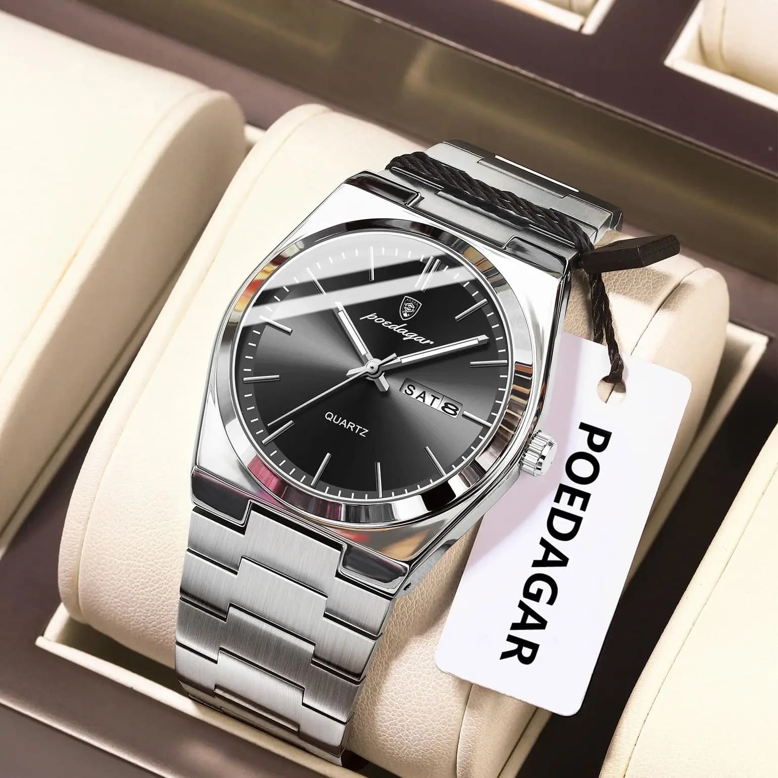 POEDAGAR Luxury Men's Quartz Wrist Watch Waterproof Bright Date Week Men's Watch Stainless Steel Business Men's Watch