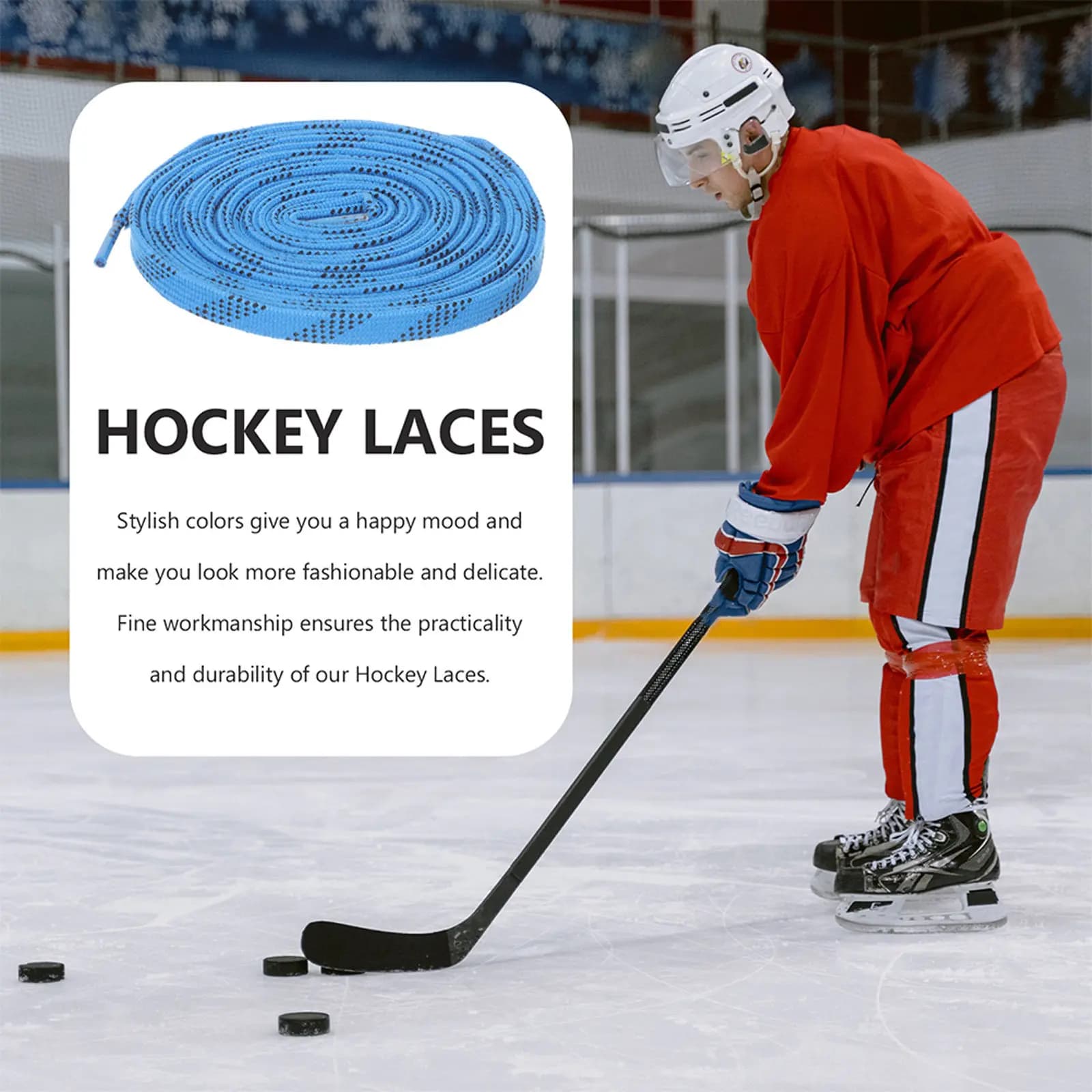 2Pairs Stylish Hockey Laces Flat Wear-Resistant Sports Shoelaces Easy-Lace Tip Flame- for Ice Hockey Skates Roller