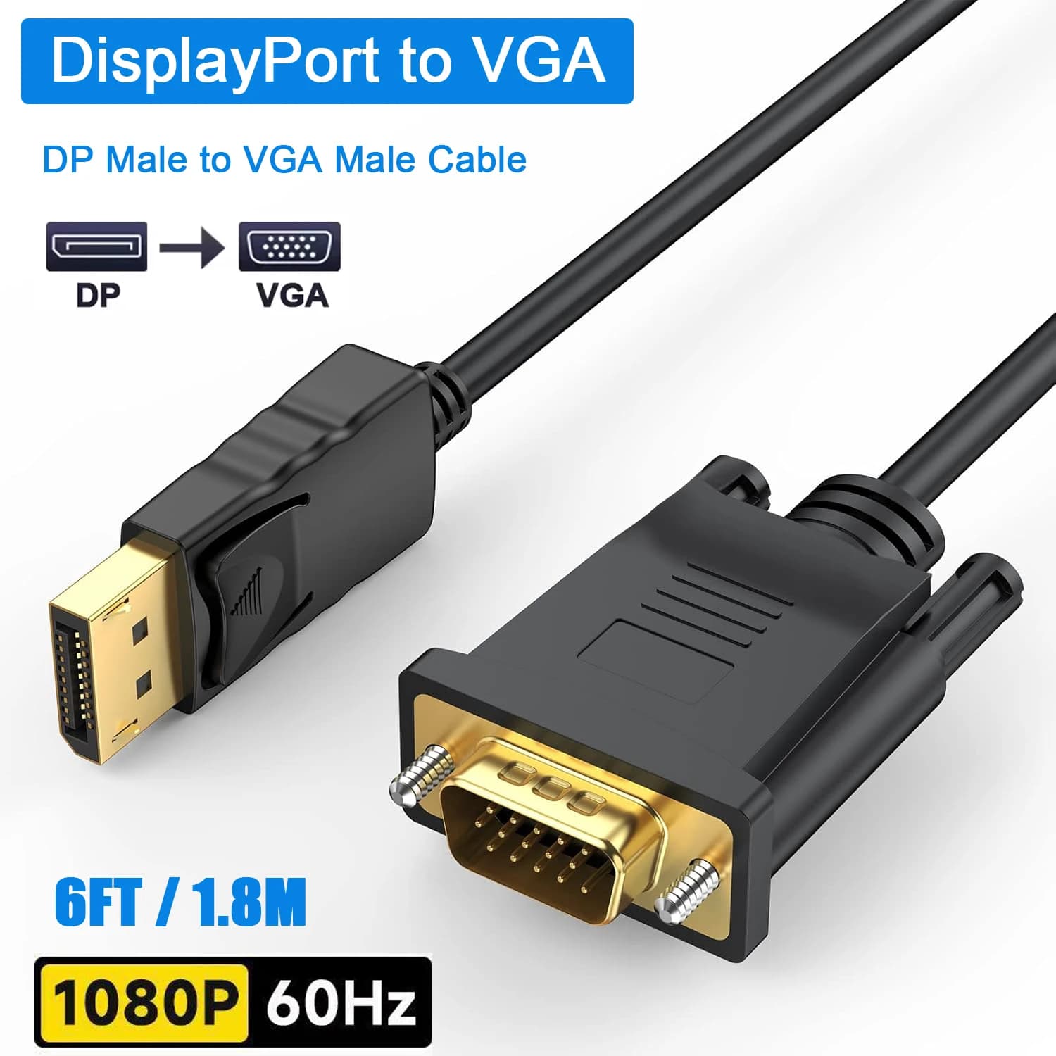HD 1080P Displayport Display Port DP Maschio a VGA Maschio Placcato Oro DP a VGA Cavo per Computer Portatile PC HDTV Proiettore Monitor