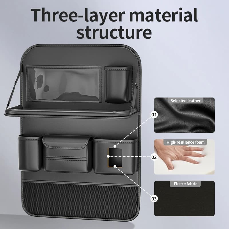 Organizer multifunzionale per sedile posteriore auto per veicoli Toyota, design multi-tasca con vassoio pieghevole e portabicchieri elastico