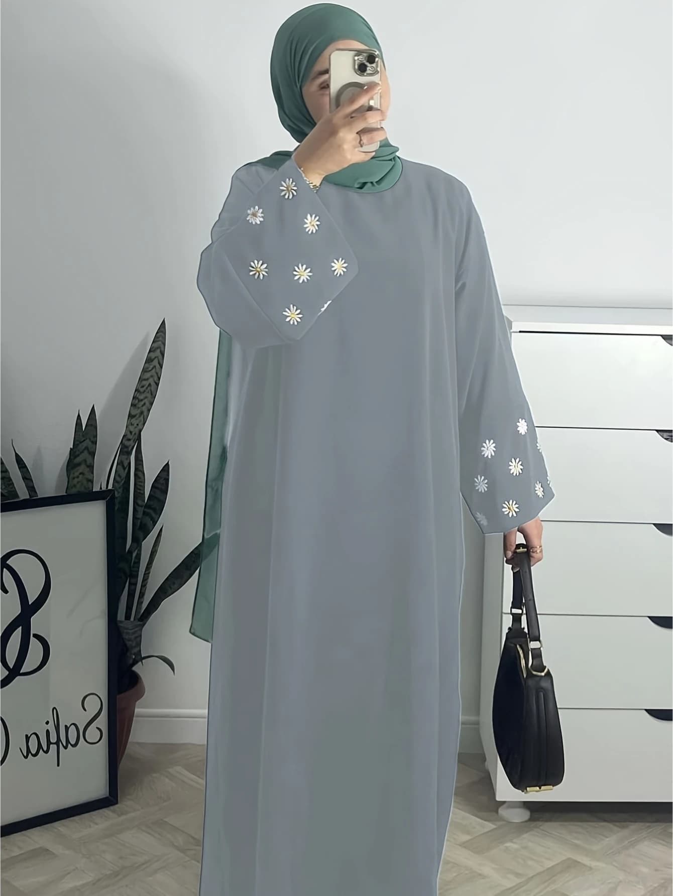 Eid Abito da donna Abaya Fiore Ricamo Musulmano Dubai Abiti Largos Partito Caftano Jalabiya Ramadan Abiti lunghi Caftano Arabo Robe