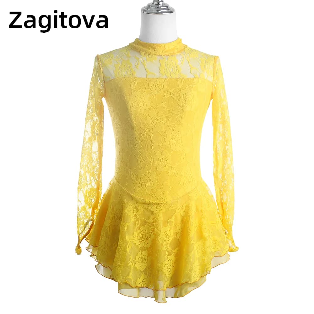 Costume da Pattinaggio Artistico ZAGITOVA per Donne e Ragazze, Gonna in Pizzo e Rete per Pattinaggio su Ghiaccio