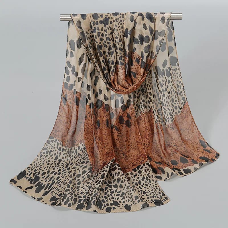 Sciarpa in chiffon con motivo leopardato Sciarpa di seta di simulazione da donna Sciarpa al collo leggera in garza lunga Scialle alla moda Hijab
