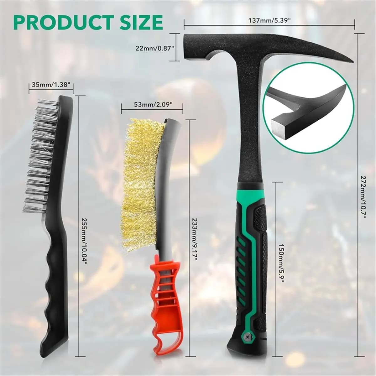 Welding hammer, 22 ounces welding hammer with 2 piece steel wire brush, for welders, metal cleaning workshop and DIY [2026 MOCC]