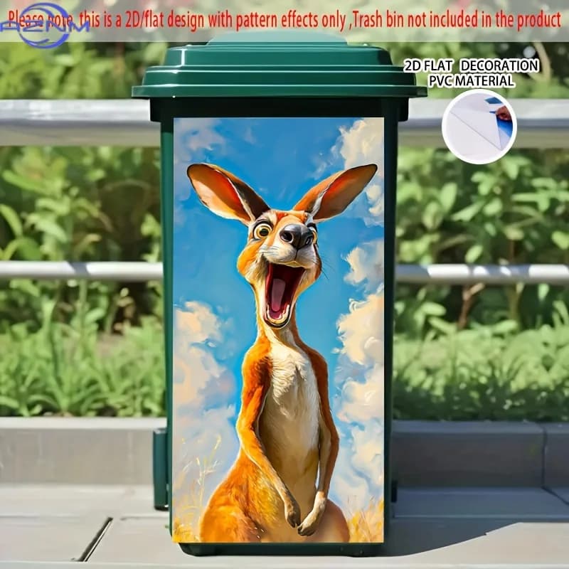 Cartoon Kangaroo Self-Adhesive Dustbin Stickers, PVC Trash Can Decorative Stickers, Wheelie Bin Stickers, Suitable for Garden