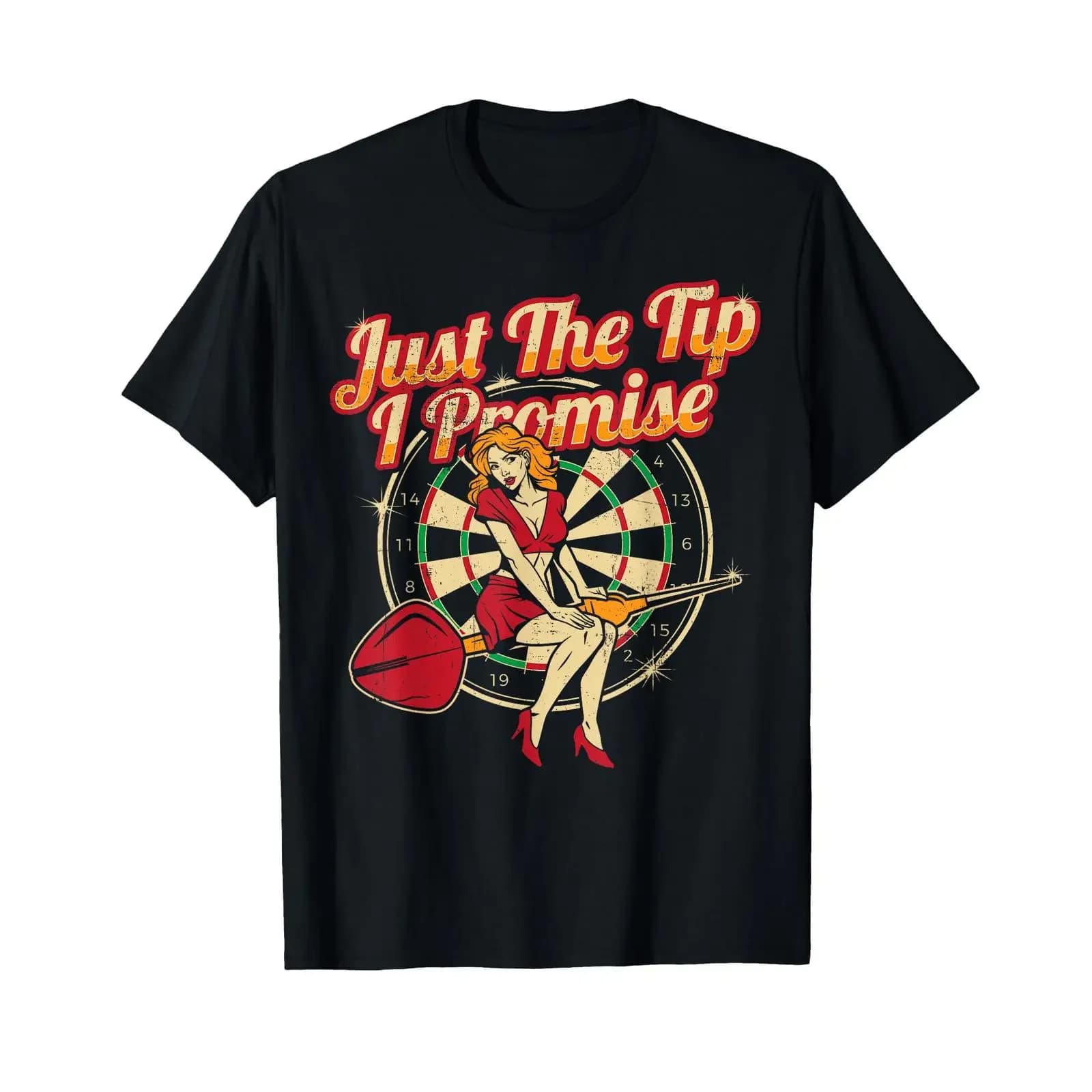 Just The Tip I Promise Darts Player s Sexy Pinup Girl T Shirt black s vintage Washed Stretched graphic Stylish Breathable