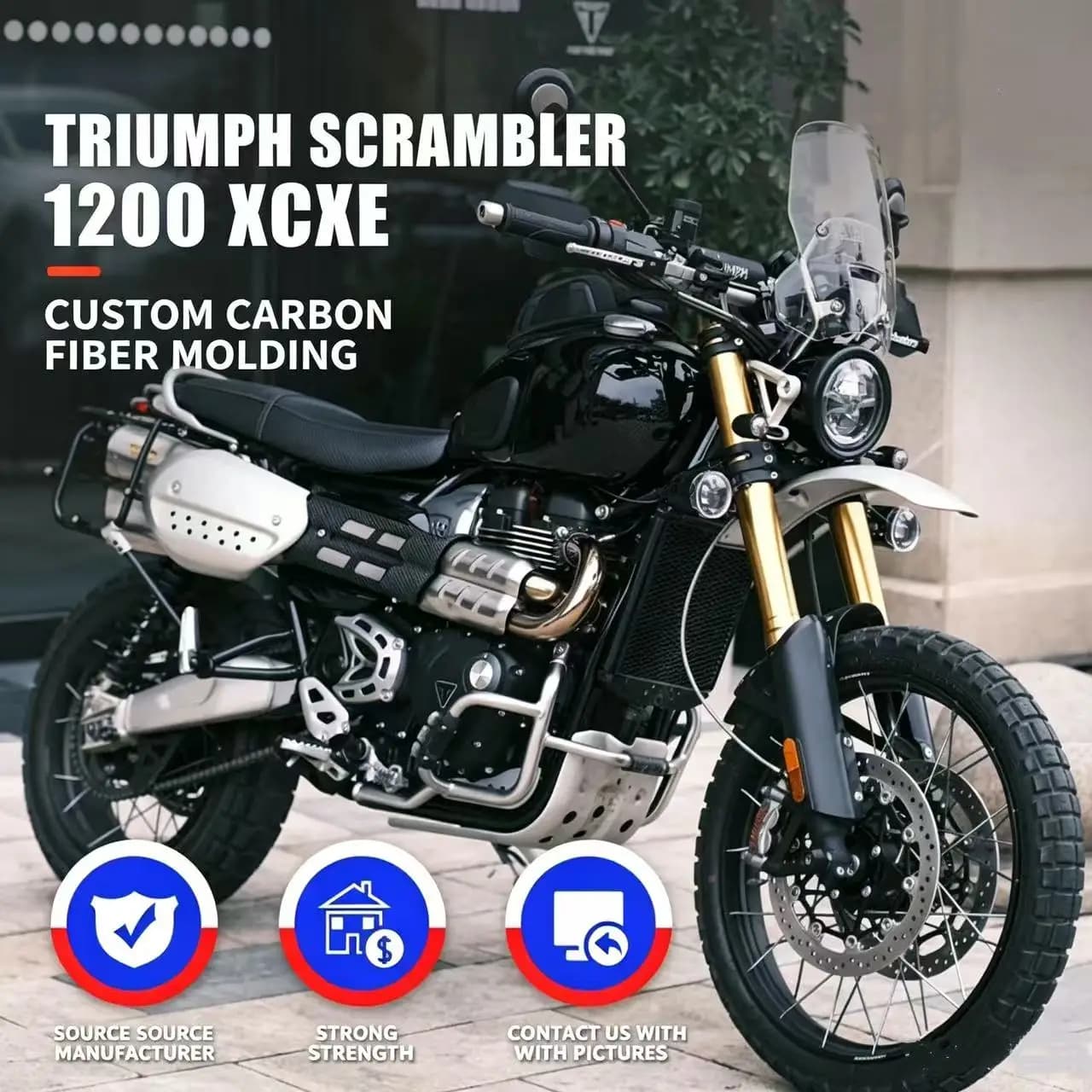 Suitable for the Triumph Scrambler 1200 XC/xe carbon fiber modification parts diffuser cover, fuel tank, windshield and fender.