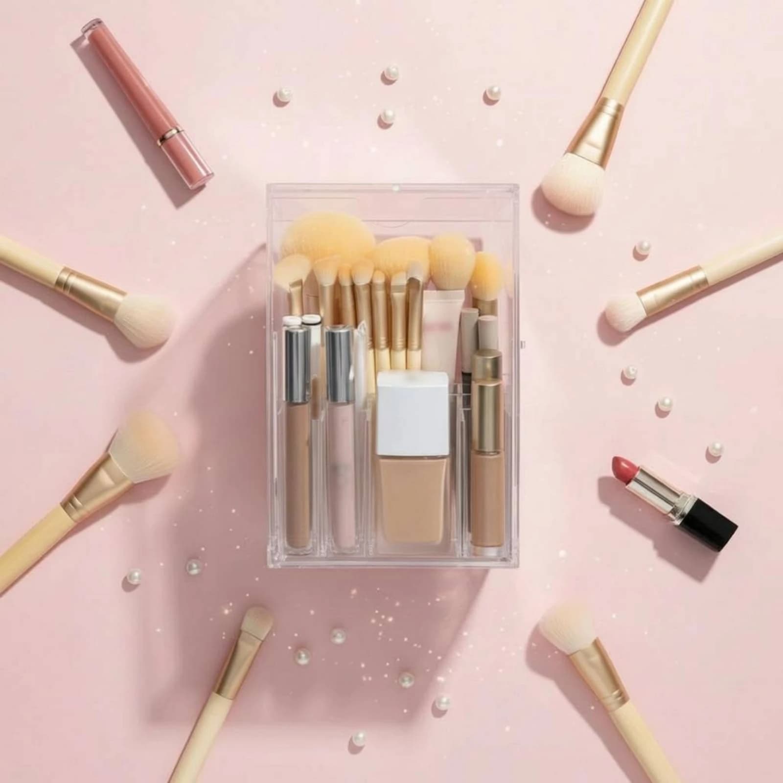 Porta Pennelli da Trucco in Acrilico Facile da Pulire, Contenitore per Pennelli da Trucco, Organizzatore per Cosmetici a Lunga Durata con Bordi Arrotondati per Toeletta, Bagno