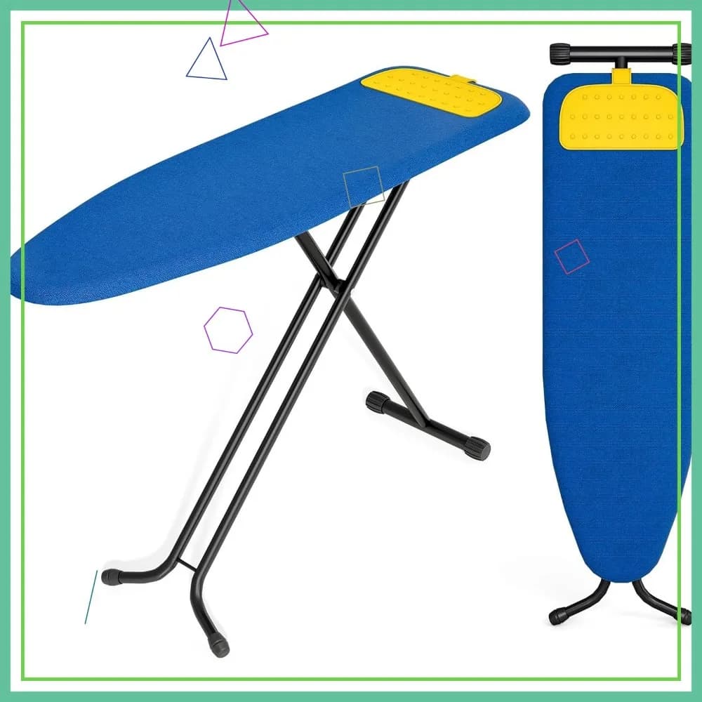 Asse da Stiro Pieghevole con Supporto in Silicone per Ferro da Stiro, 7 Altezze Regolabili, Piedini Antiscivolo, 13x48 Blu