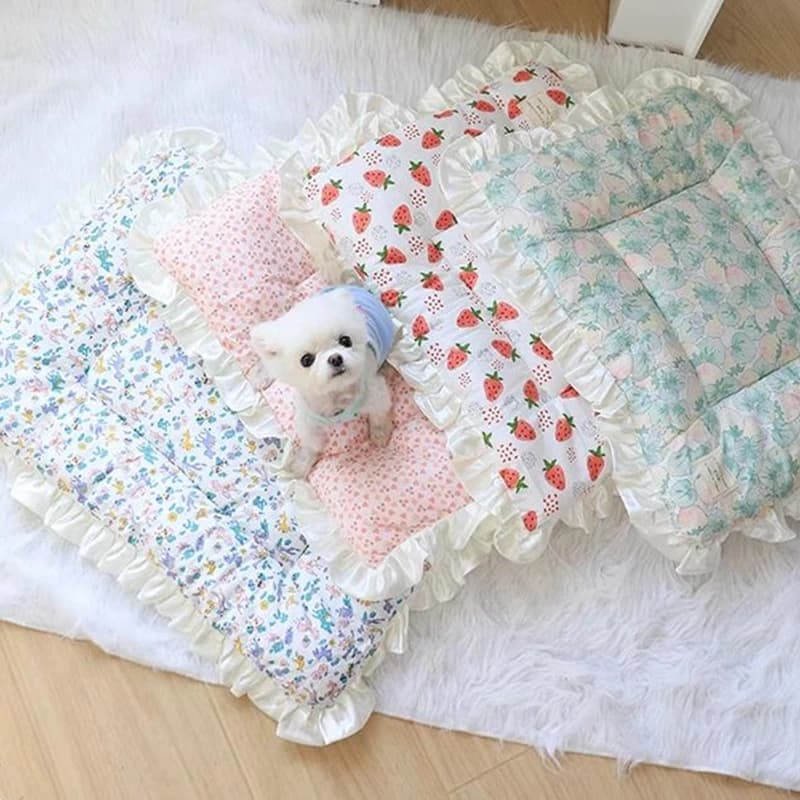 S~XL Pet Soft Mattress Lace Ice Cushion Washable Small Dog Nest， Pet Bed Cushion Teddy Cat Cushion Two Sides Mat Cat Bed