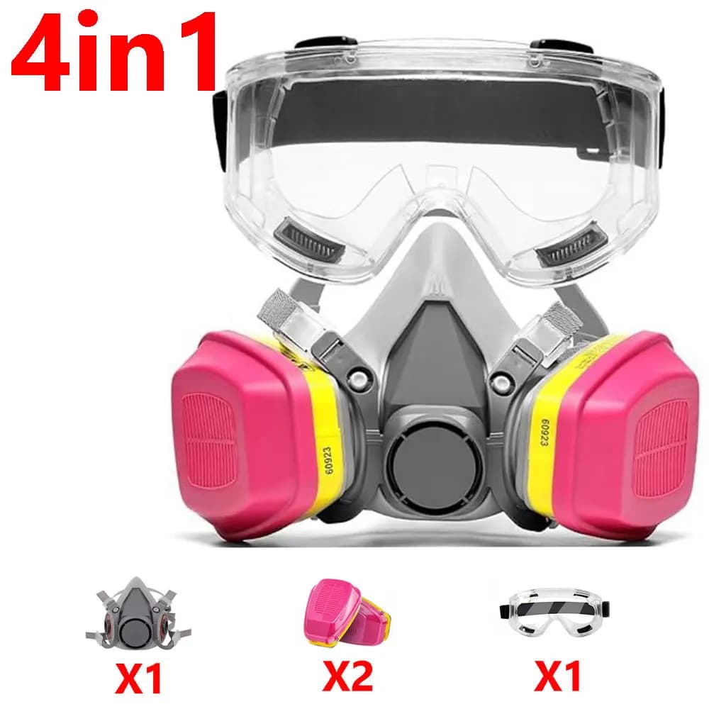 Maschera Semimaschera 6200 con Occhiali Protettivi e Filtro 60923 per Gas Chimici, Vernici Spray, Vapori Organici e Polveri - Respiratore per Operazioni Sicure
