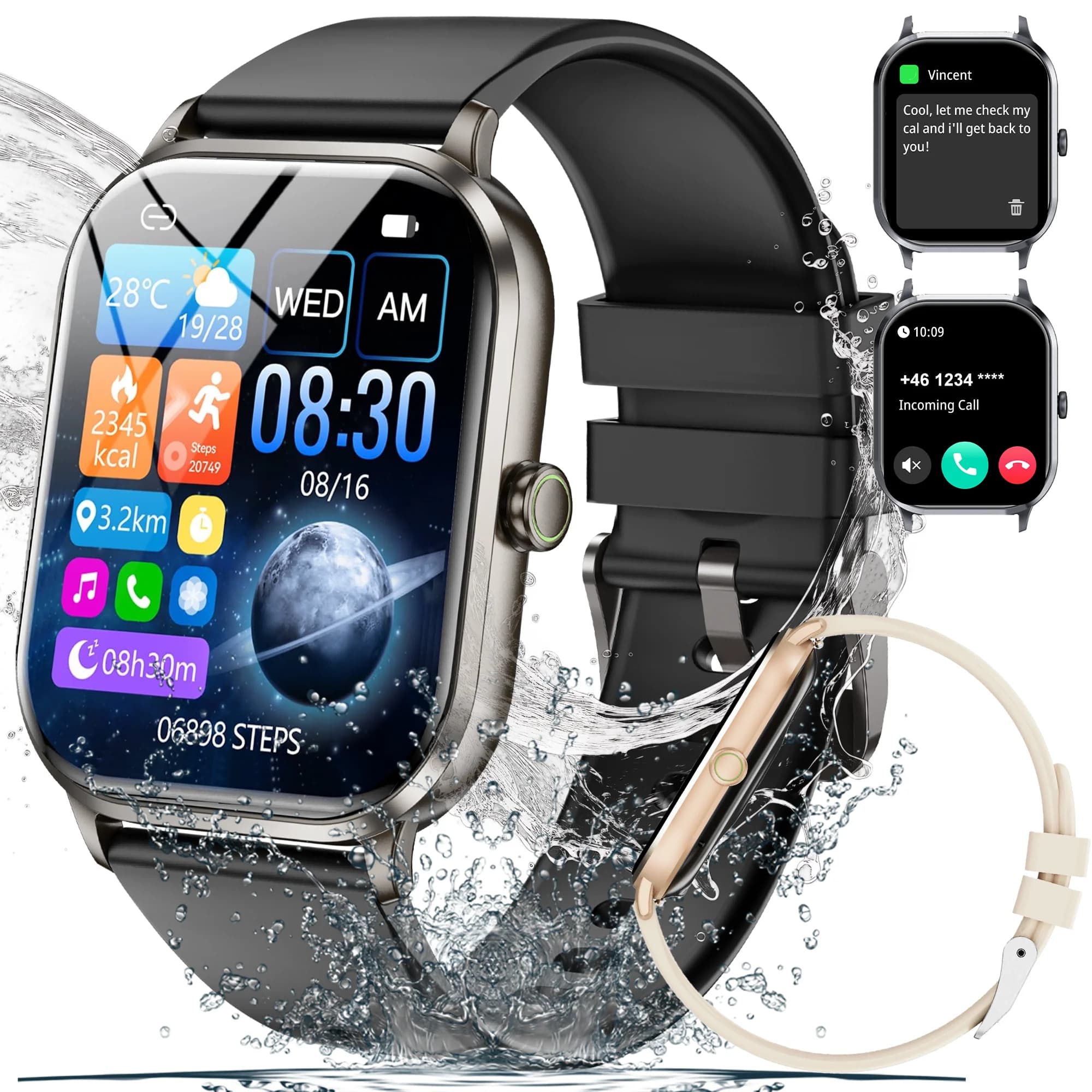GAWSUG New Ultra Slim Smartwatch with Wireless Calls, Smart Watch for Women and Men, Sports Fitness Tracker with Cardiac Frequency Monitoring for Android and iOS