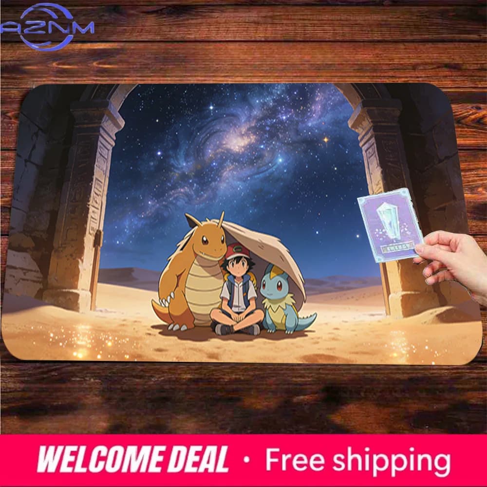 Tappetino per mouse da gioco Pokemon Ash & Dragonite Starry Desert con base in gomma antiscivolo