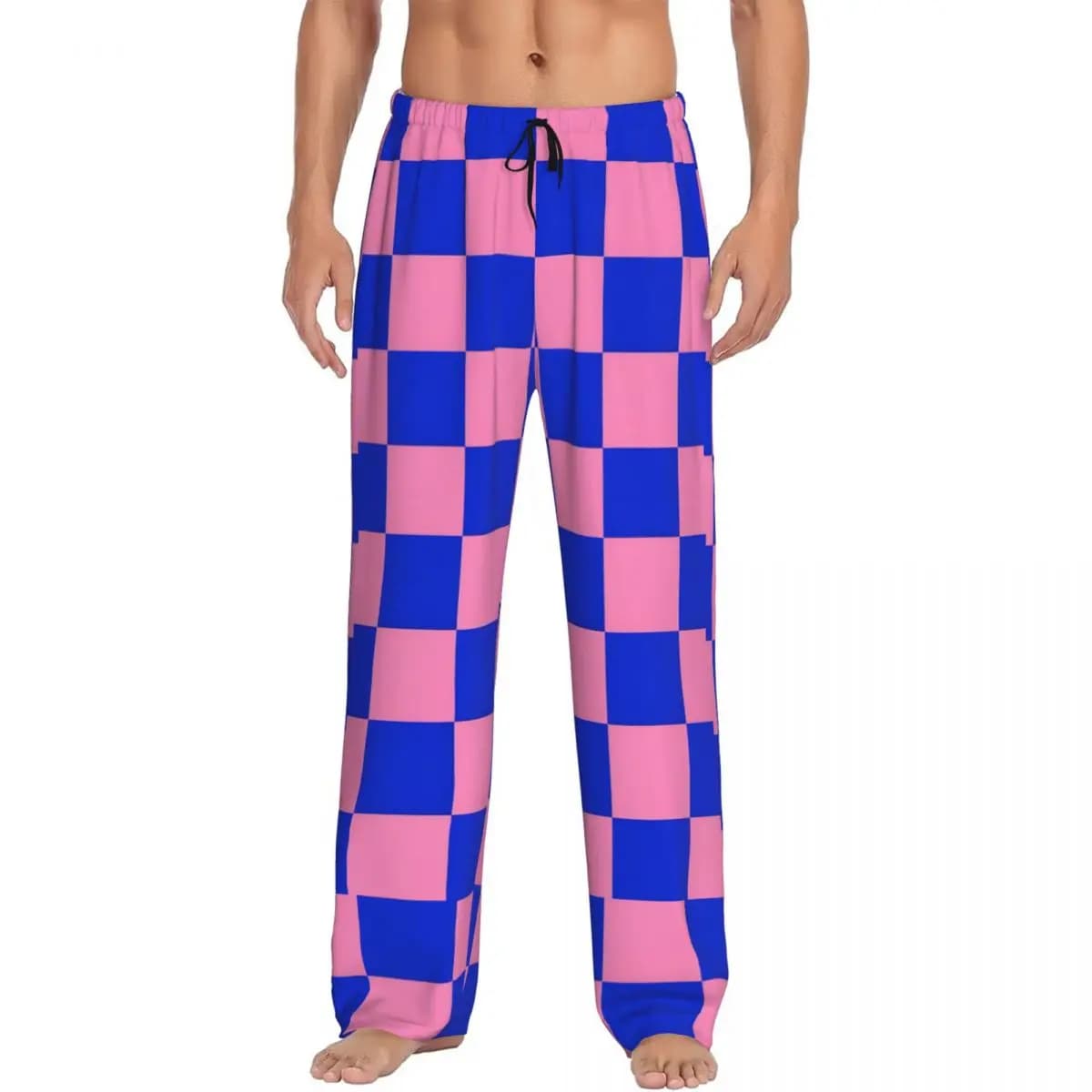 Pantaloni da pigiama a quadretti da uomo personalizzati stampati pantaloni da notte blu e rosa con tasche