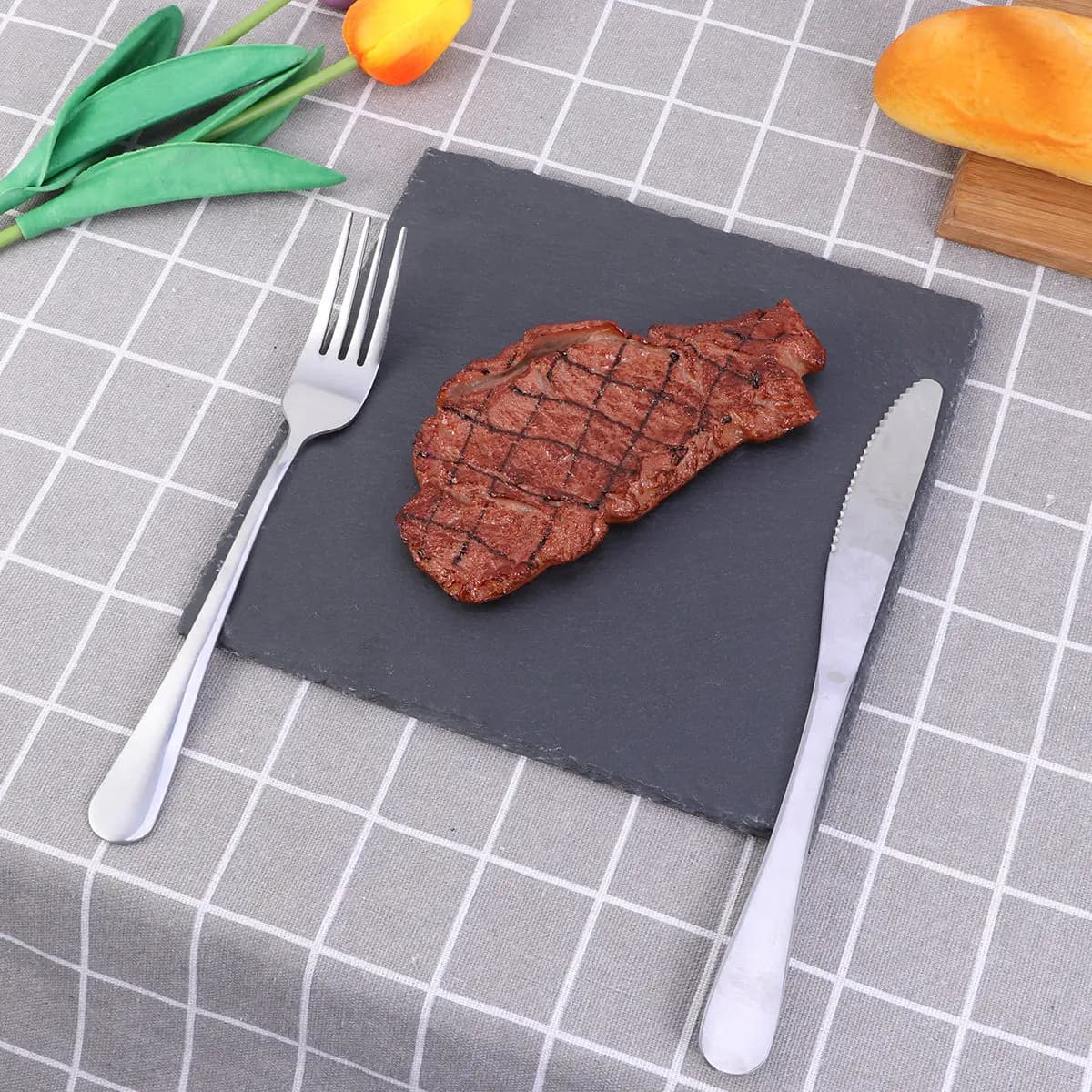 Natural Square Plate 15x15cm Black Stone Plate Square Design for Cake Sushi Pizza Cheese Barbecue Fruit Fruit Tray