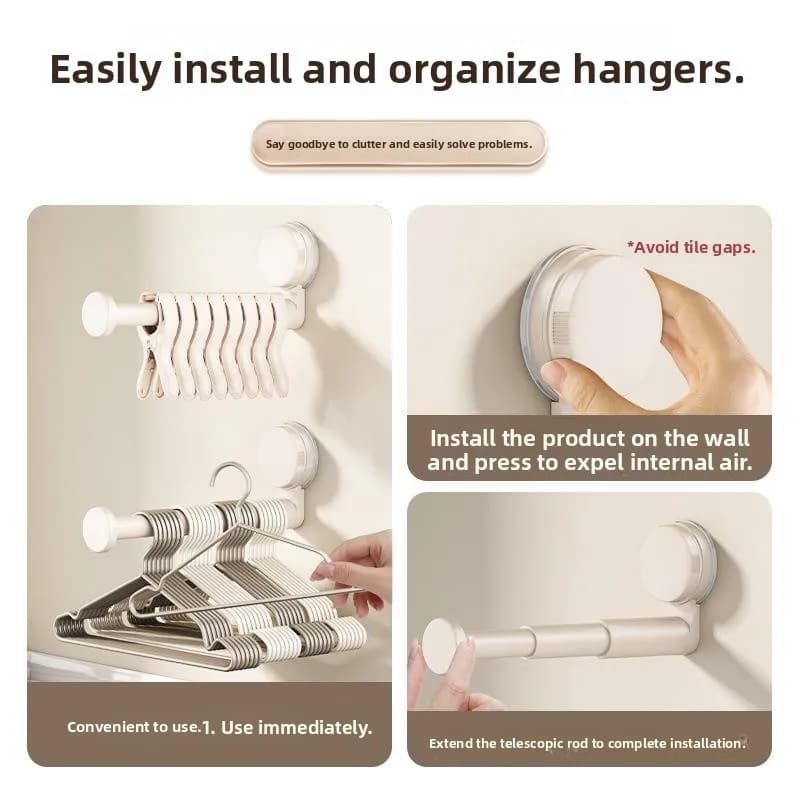 Balcony Clothes Hanger Storage Magic Rod Retractable No Drilling Clothes Towel Hat Elastic Band Wall Mounted Dormi