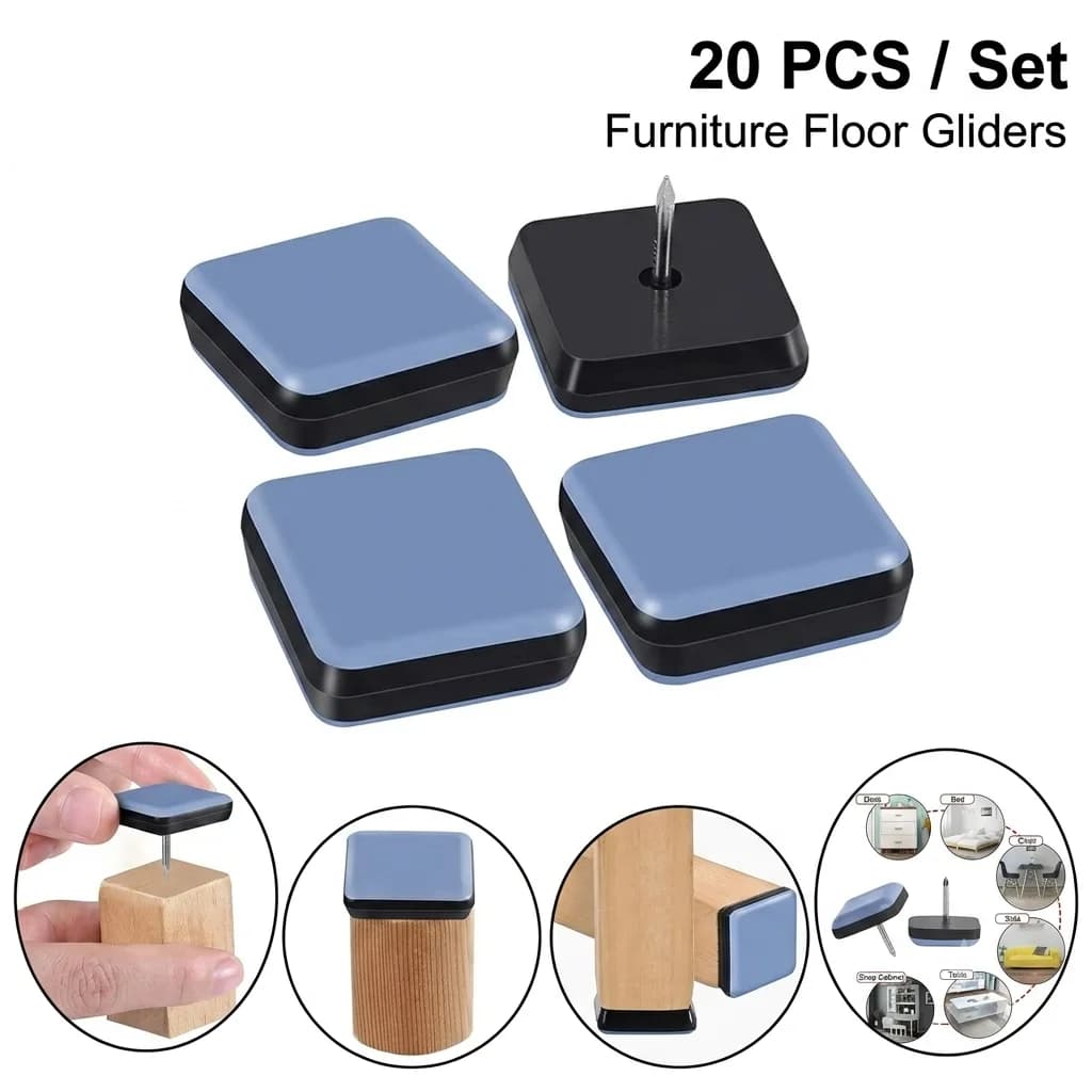 20pcs 16/22/25/30mm Chair Table Leg Sliders, Self-Adhesive & Nail-In Floor Protectors, Sofa Glides, Hardwood Safe Pads