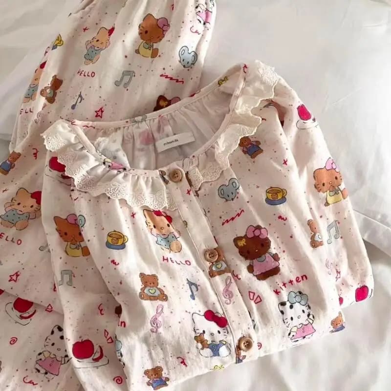 Pigiama in Pizzo per Donna, Set Primaverile e Autunnale con Maniche Lunghe e Pantaloni, Dolce e Alla Moda, Abbigliamento da Casa Giovanile, Delicato sulla Pelle