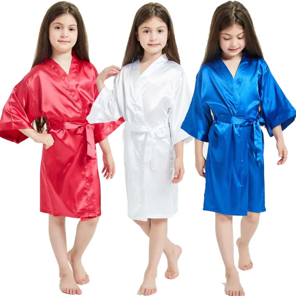 Dresses for girls from 2 to 14 years baby bathrobe for girls Kimono for children bathrobes for girls in solid color teenage girls bathrobes in silk satin Pjs