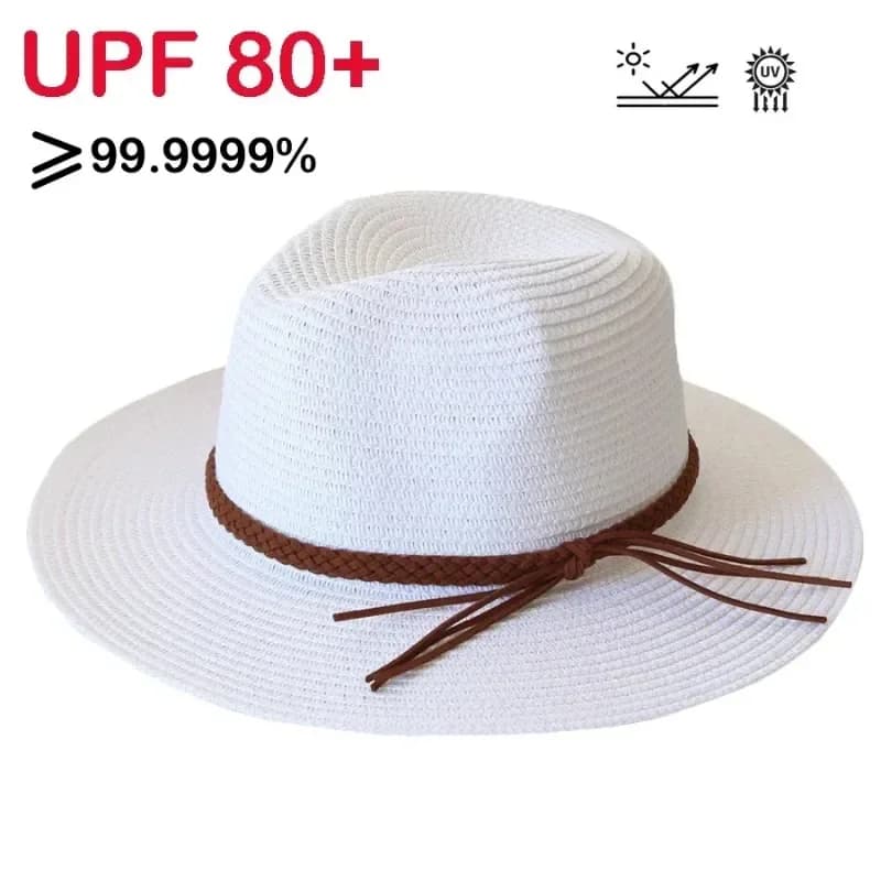 2025 Nuovo cappello di paglia per donna Uomo Protezione UV Cappello Panama naturale Cappello da sole a tesa larga Cappello da spiaggia Fedora classico da uomo