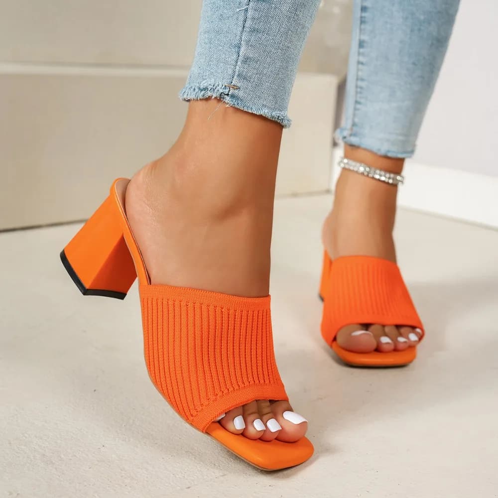 Plus-size Women's Kitten Heel Sandals and Slippers Summer New Flying Weave Fashion Flip-flops