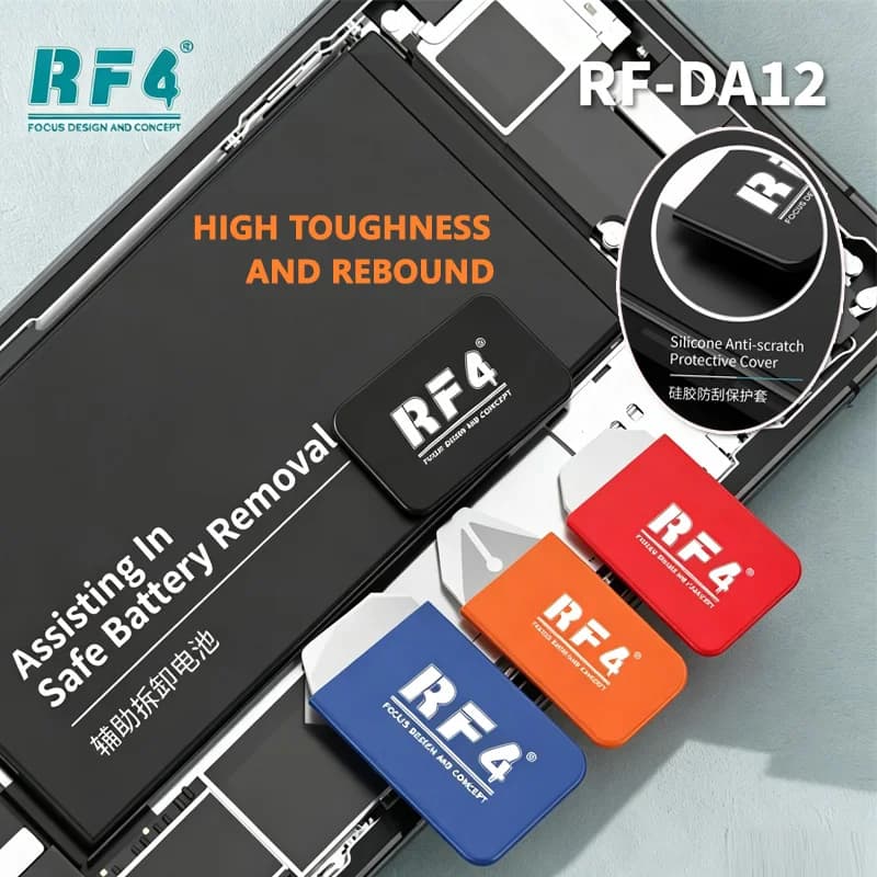 Kit di Riparazione RF4 4 in 1 con Strumenti in Acciaio Inox per Schermi Curvi di iPhone, iPad, Tablet e Laptop, Set di Spatole Metalliche per Smontaggio RF-DA12