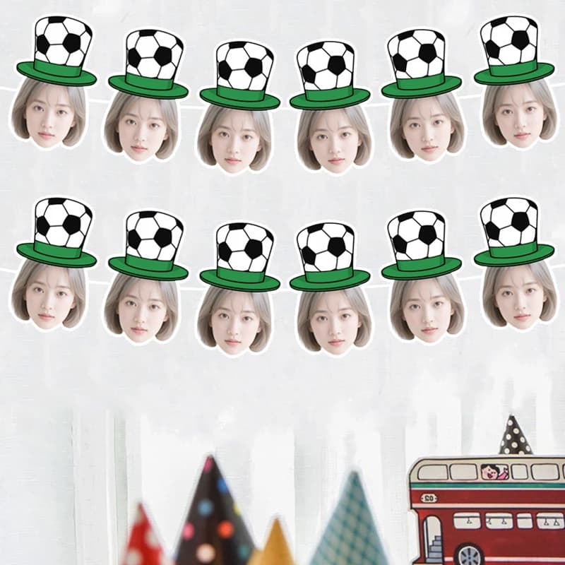 6/12 Pezzi Striscione Personalizzato a Forma di Cappello da Calcio con Ritratto, Decorazione per Adulti e Bambini, Ornamento Divertente a Cartone Animato per Partite di Calcio