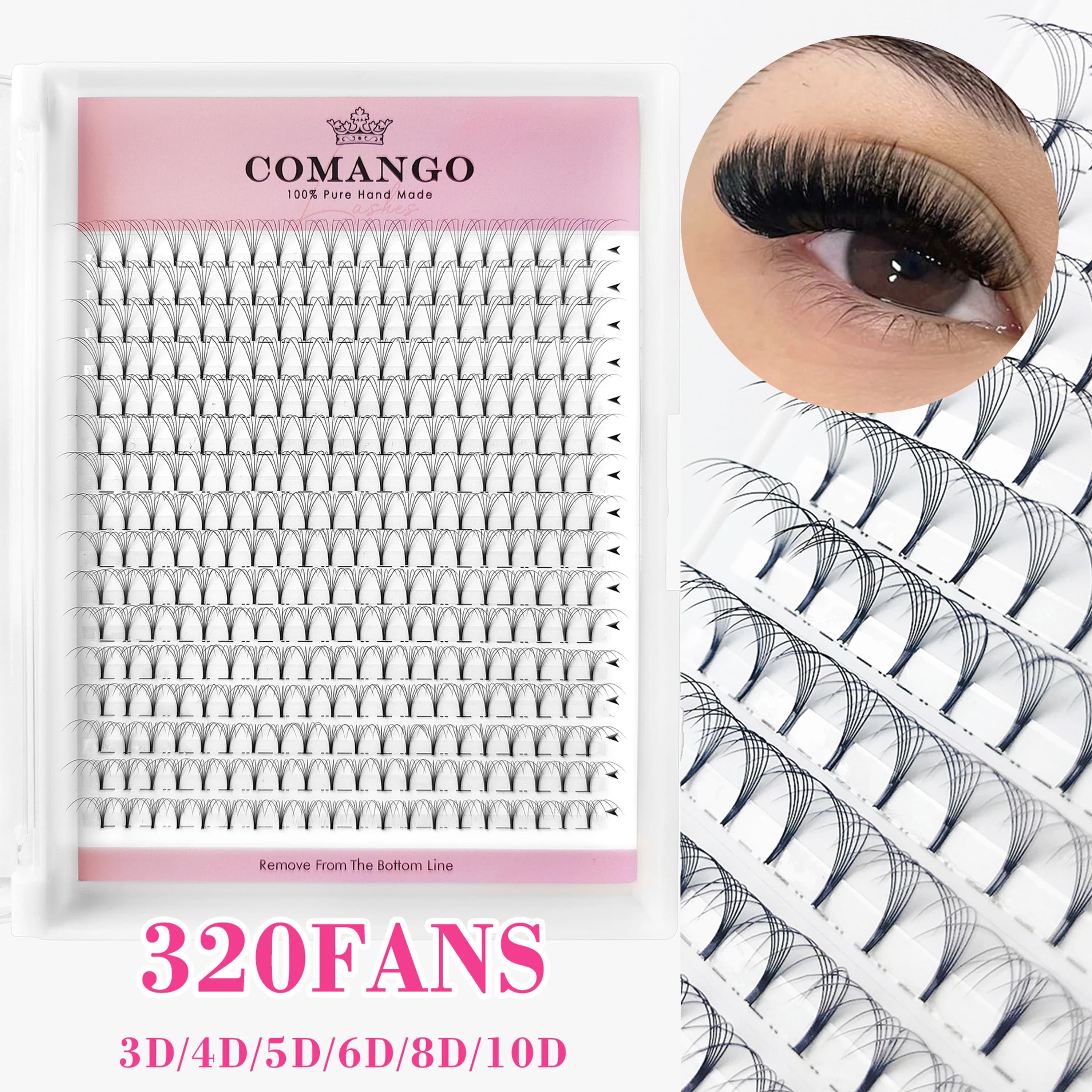 CoMango 16 Fila Premade Fan Ciglia 3-10D Estensione Ciglia 320fan C/D Curl 8-15MM Mix Volume Ventole Individuale Ciglia Finte Trucco