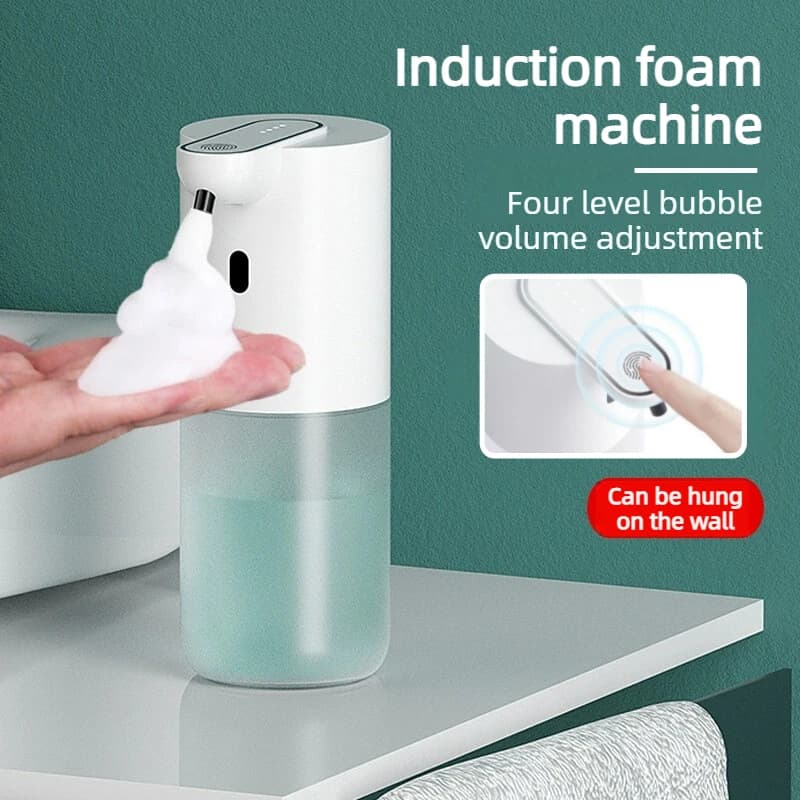 Dispenser di sapone intelligente a induzione automatica senza contatto, montabile a parete o da tavolo, piccolo, impermeabile, con sensore a schiuma per lavaggio mani e telefono.