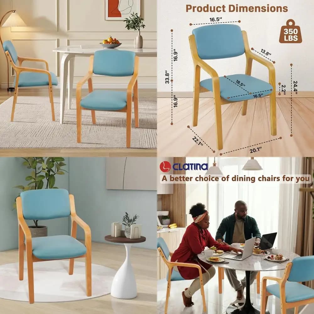 Set di 2 sedie da pranzo moderne imbottite in tessuto: schienale ergonomico imbottito, accenti in legno, sedie laterali da cucina