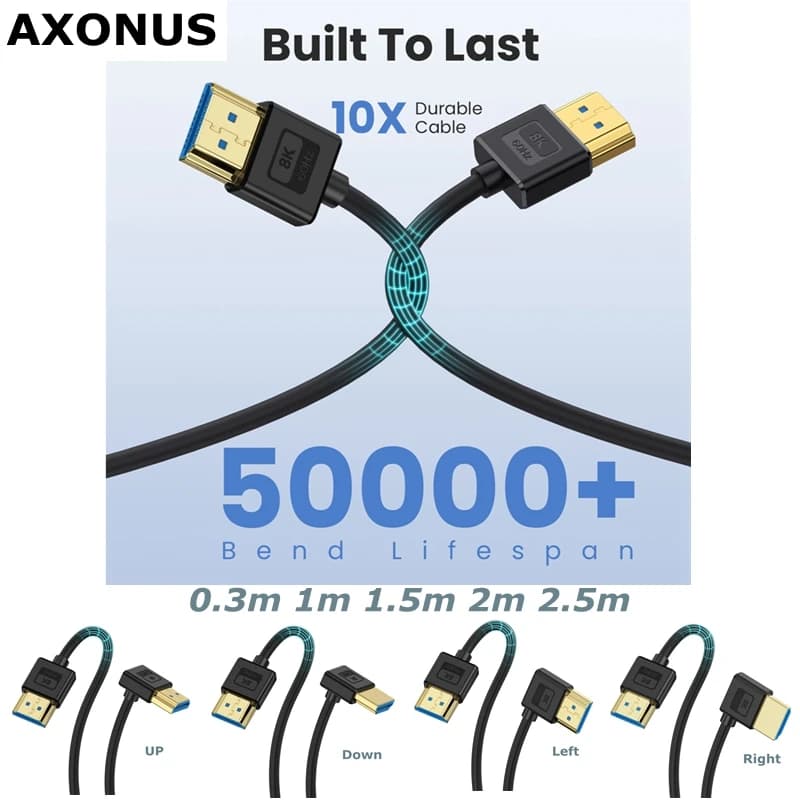 Silicone HDMI Compatible 2.1 Version Elbow Flexible Thin Wire Supports 10K 96Hz Resolution 8K 60Hz Compatible 4K 240HZ@4K 144HZ