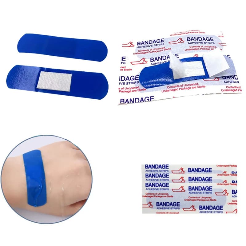 100 pz/set Metallo Detectable Cerotto Blu Cerotti per Cuoco Chef di Primo Soccorso Medicazione della Ferita Patch Bende Adesive Facile da Trova