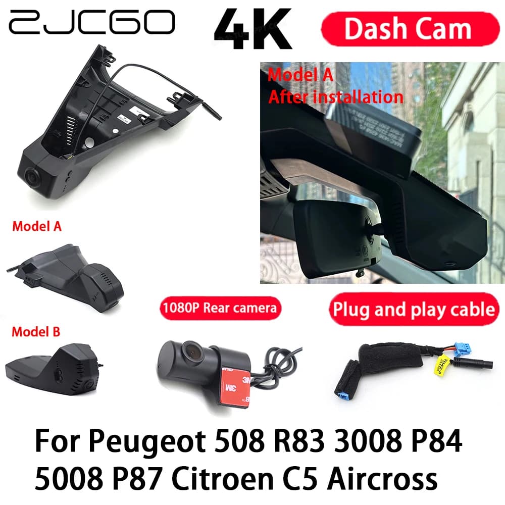 4K Plug and Play Car Camera, Video Recorder with Night Vision for Peugeot 508 R83 3008 P84 5008 P87 Citroen C5 Aircross