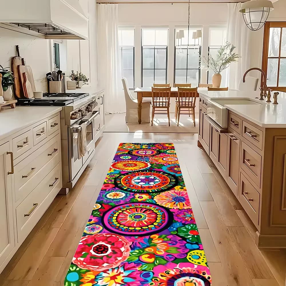 VIKAMA Mexican Style Flower Printed Runner Rug Non Slip Waterproof Kitchen Mat Bohemian Anti Fatigue Floor Carpet For Home Decor