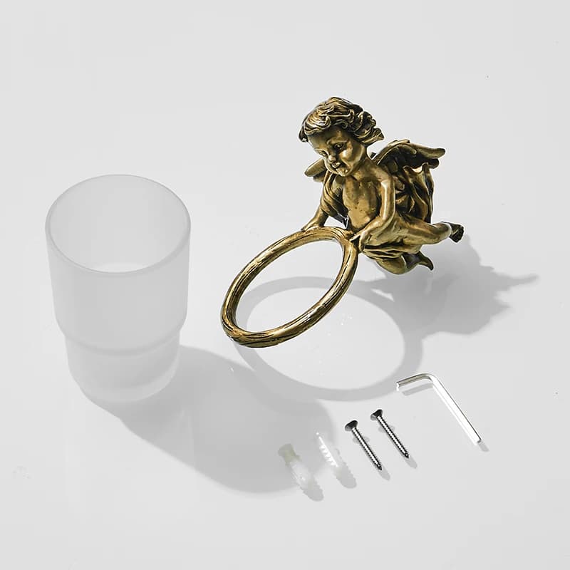 Classic GlassToothbrush Holder Brass Angle Style Toothbrush Holder Toothpaste Holder and Cup Holder for Bathroom MB-0784B