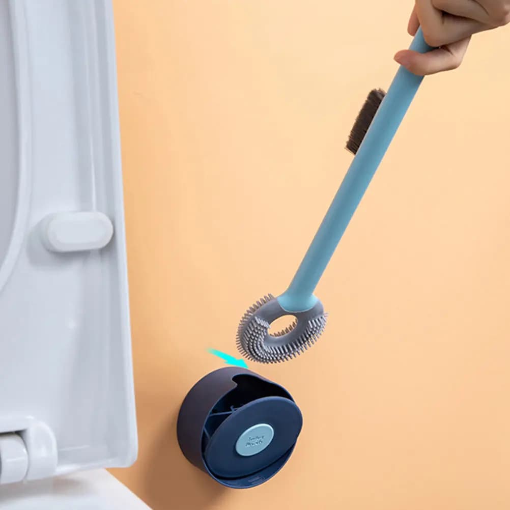 Set di 1 Spazzola per WC in Silicone con Supporto a Parete, Manico Morbido in TPR, Kit di Pulizia per Bagno