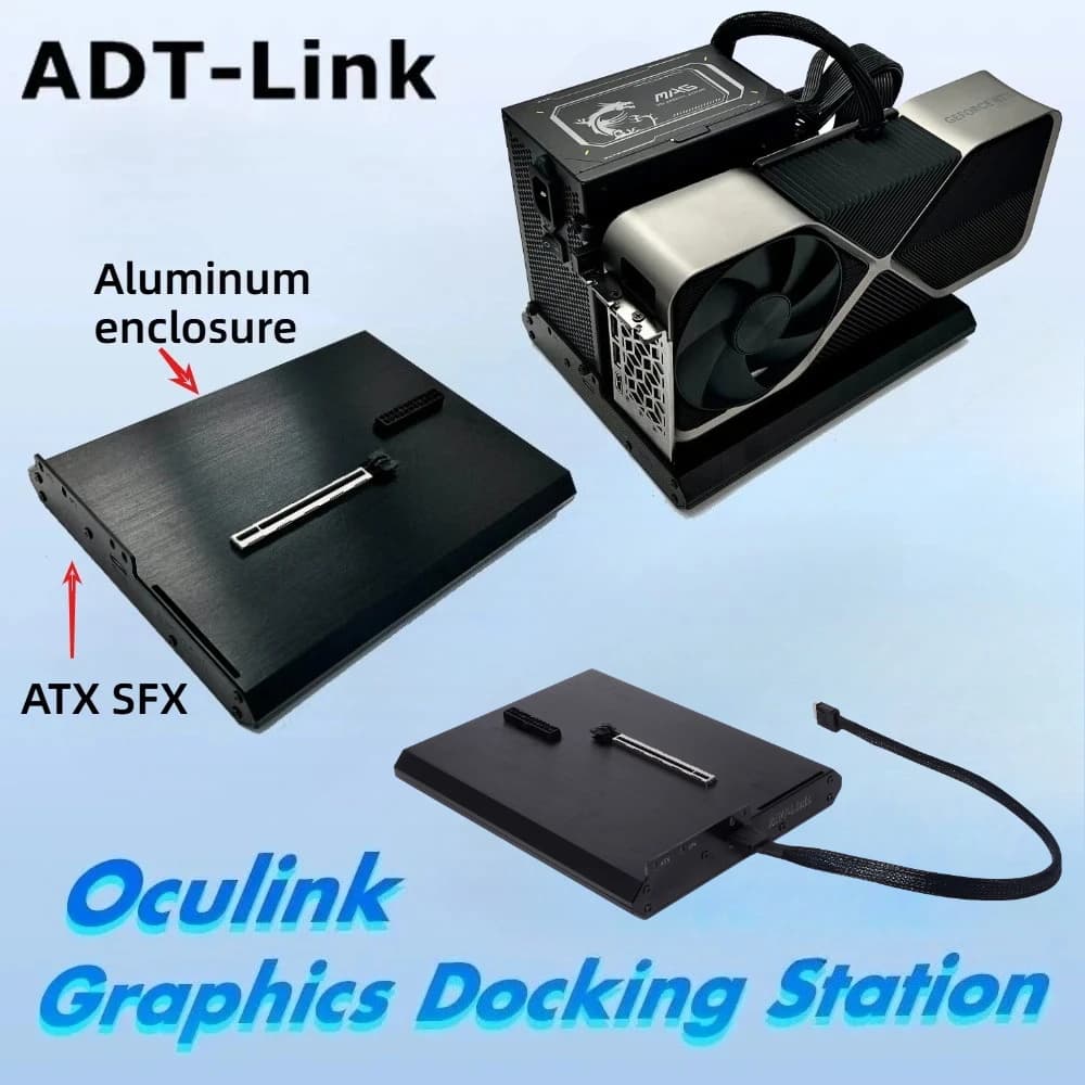 ADT-Link PCIe4.0X4 64Gbps F9Q OCuLink SFF 8612 Docking station per scheda grafica esterna ATX SFX Power GPU Dock - Custodia in alluminio