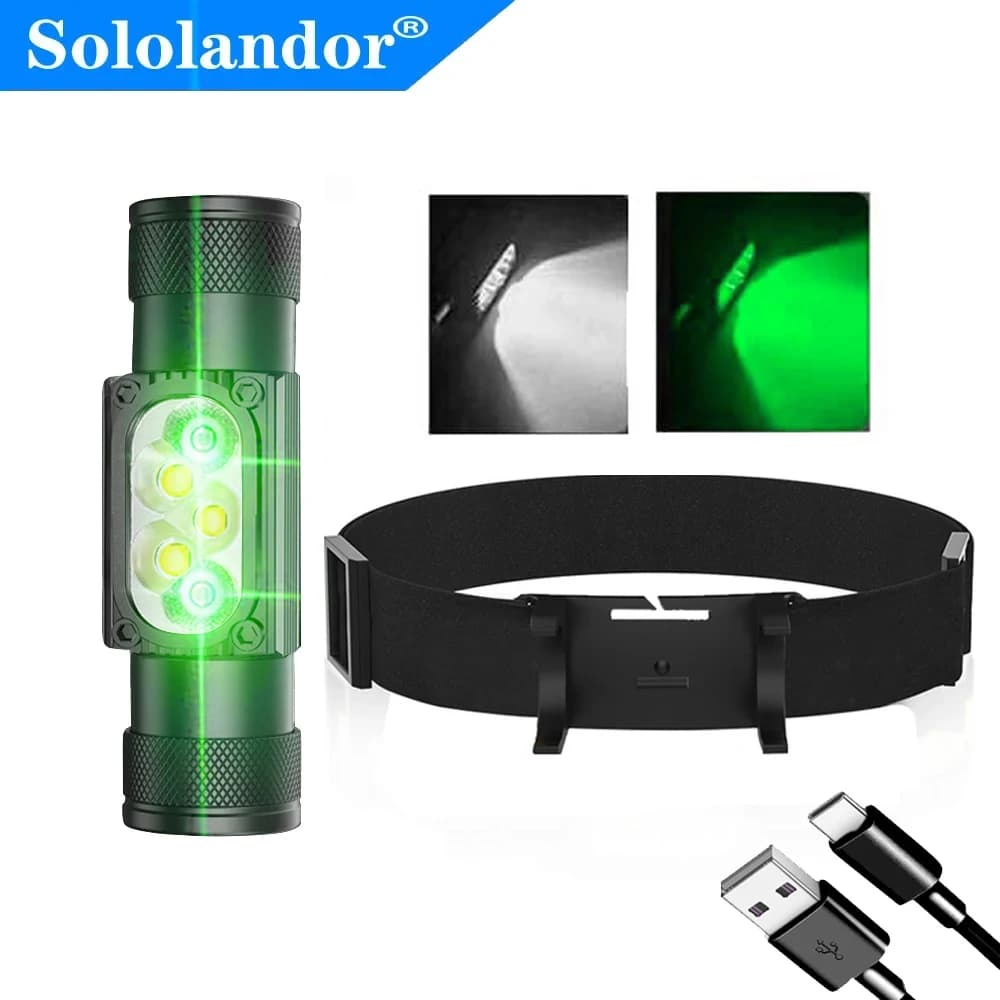 Lampada frontale a LED ad alta potenza bianco verde memoria faro 18650 ricaricabile USB tipo C torcia da campeggio caccia torcia lampada flash