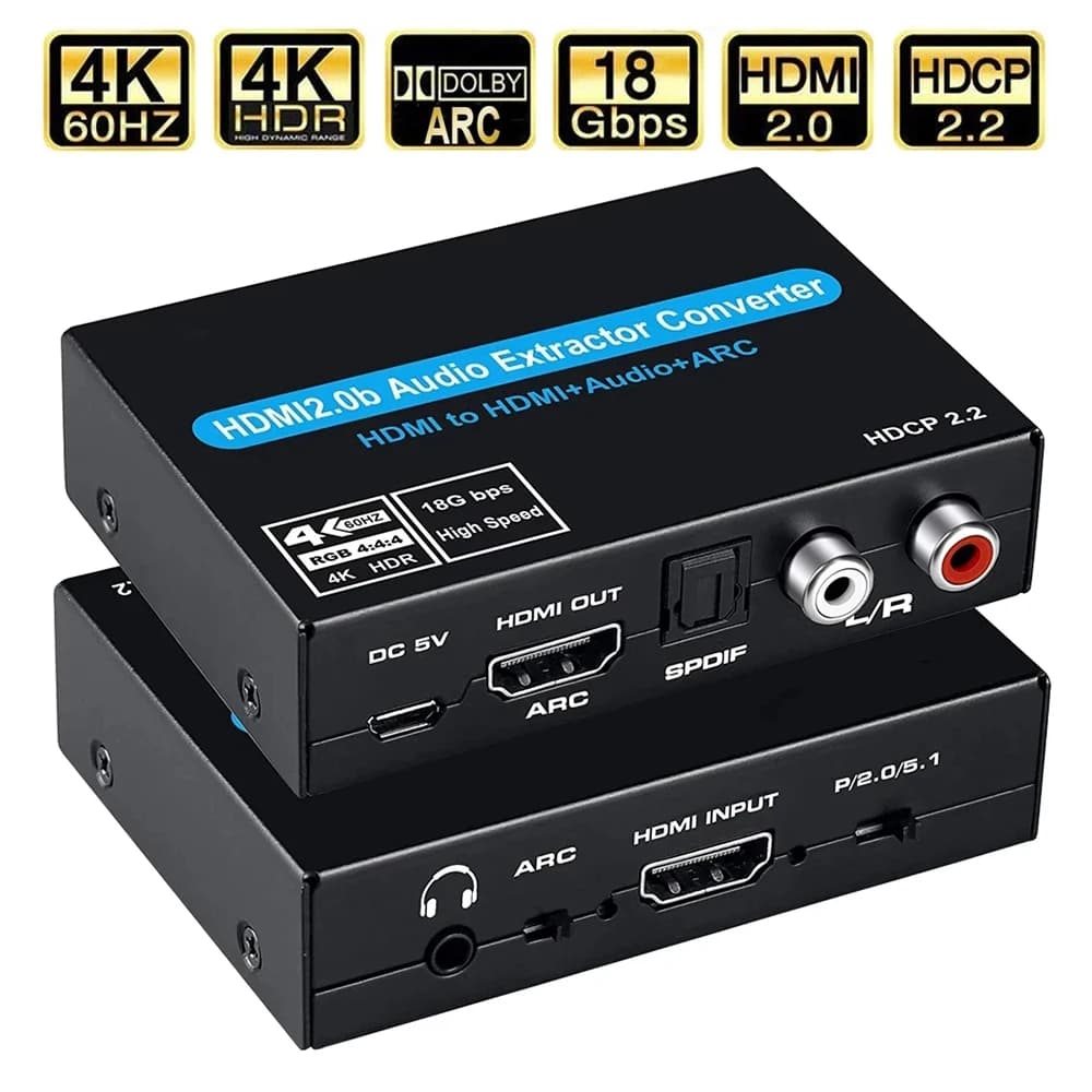HDMI 4K 60Hz compatible audio extractor Support ARC audio 5.1 channel HD2.0b with audio stereo toslink for Apple TV PS4