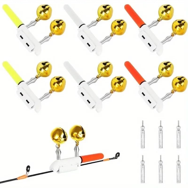 6 Pcs Fishing Bite Alarm with LED Light & Bell, Rechargeable Rod Alert System for Night Fishing, Includes 6pcs CR425 Batteries