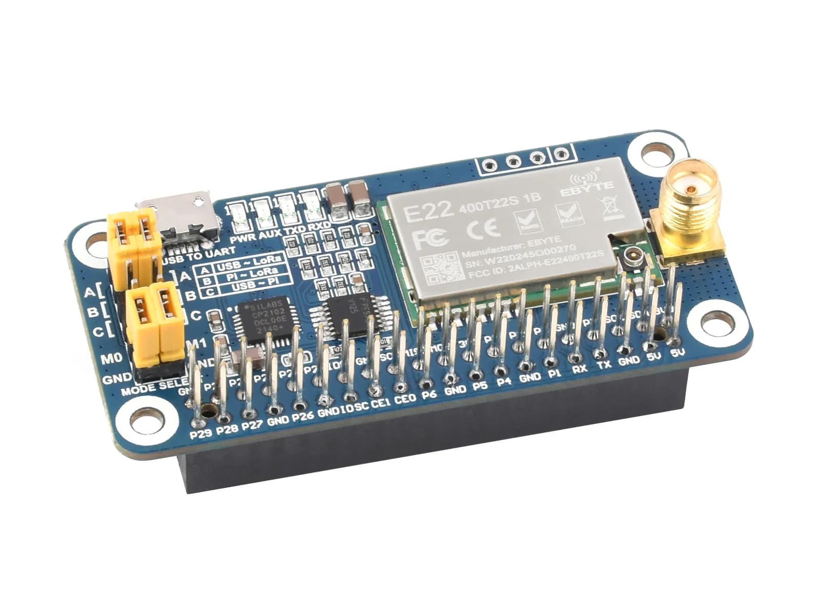 Raspberry Pi SX1262 SX1268 LoRa HAT Module 915MHz 868MHz 470MHz 433MHz Frequency Band UART Interface for PI5/4B/3B/Arduino/ STM32