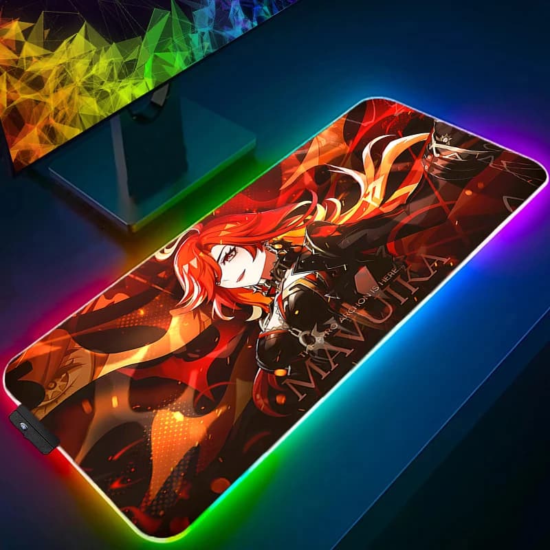 LED Mouse Pad Rubber RGB PC Computer Gaming Accessories Mousepad Genshin Impact Mavuika Desk Mouse Mat Gamer Carpet Keyboard Pad