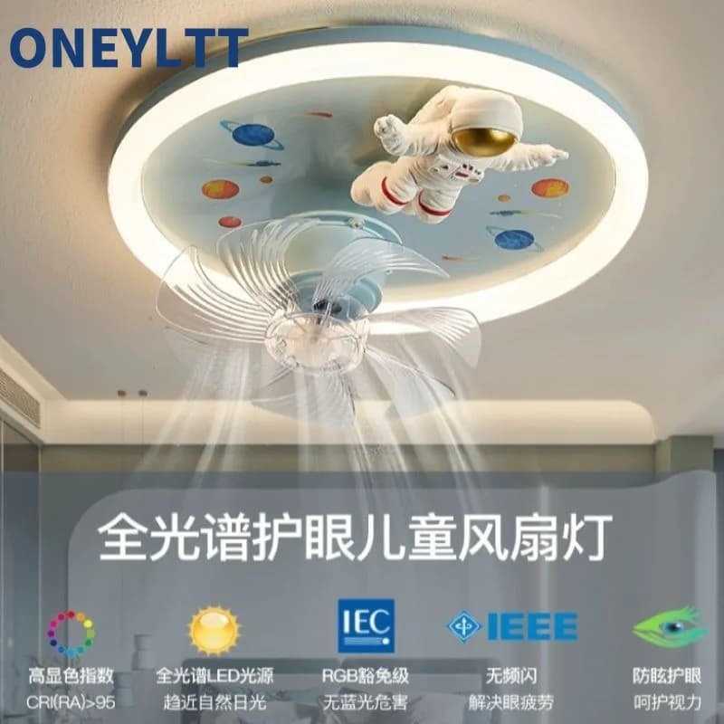 Moderna camera dei bambini Ventilatore Luce Cartoon Luna Astronauta lampada da soffitto ragazzo ragazza camera da letto Studio vivaio Lampadario Plafoniere