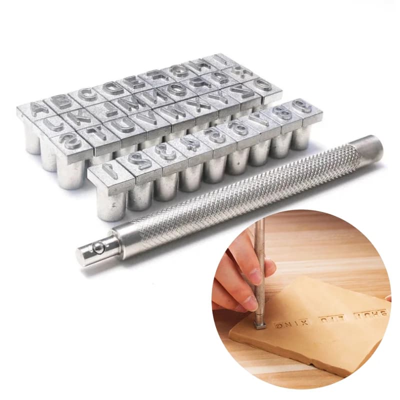 Pottery Tools Stainless Steel Character Embossed Stamp Set with Handle DIY Clay Sculpture Ceramic Character Embossed Tools