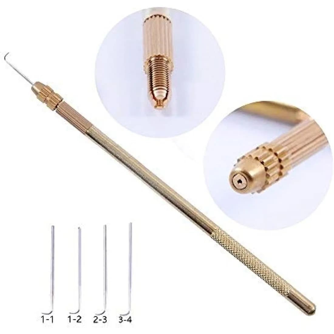 Set di 4 Aghi per Ventilazione con Supporto in Ottone, Strumento Portatile per la Realizzazione di Parrucche, Uncinetto per Riparazione di Parrucche in Pizzo, Accessori per la Riparazione di Capelli, Toupet, Chiusure Frontali e Ventilazione della Linea del Capello, Accessori Fai-da-te per lo Styling dei Capelli