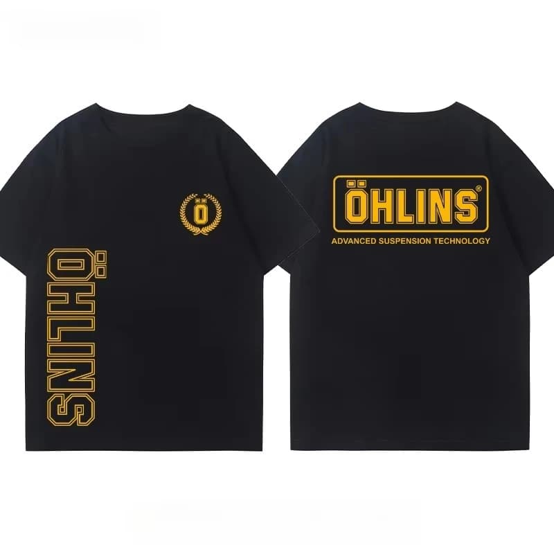 Maglietta OHLINS con stampa Ammortizzatore Moto, Casual, di Tendenza, Unisex, Stile Club Automobilistico, Girocollo, Manica Corta