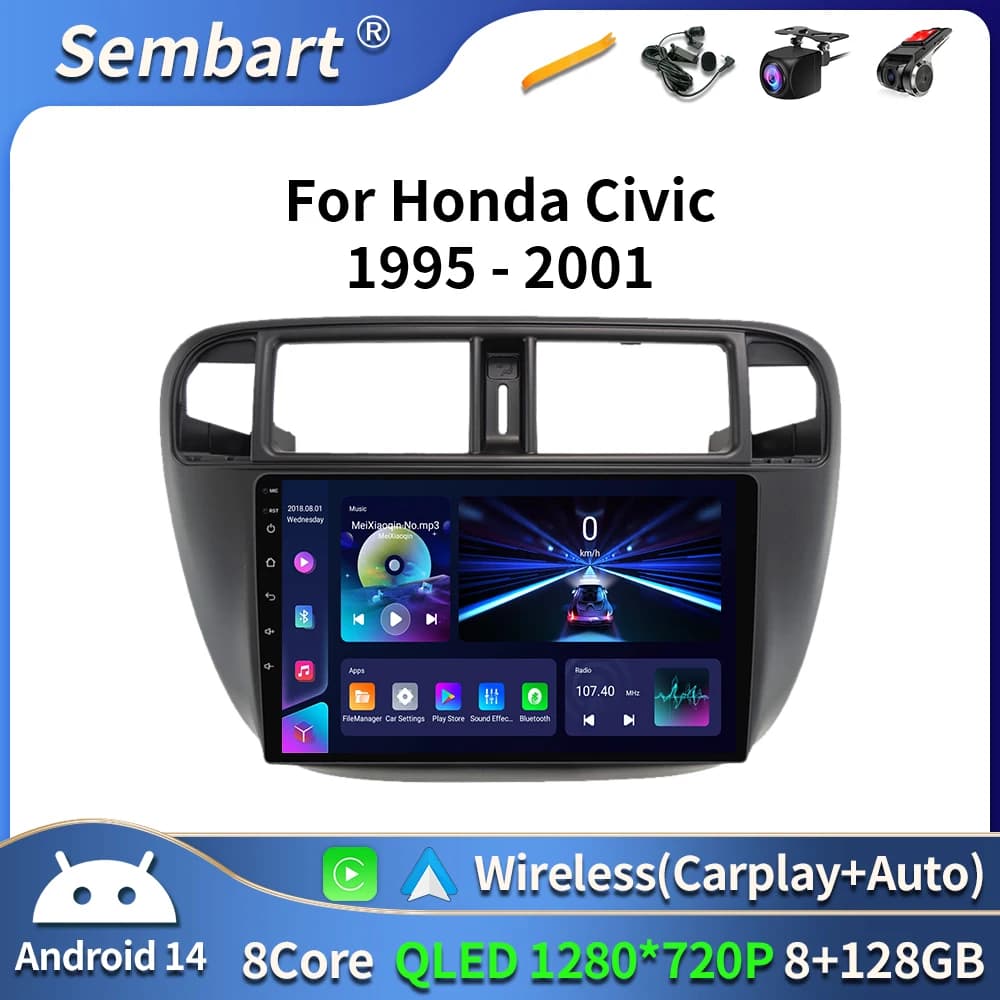 Autoradio Per Honda Civic EJ EK EM 1995-2001 Navigazione GPS Senza Fili Android Auto HDR Stereo Bluetooth Carplay 4G Wifi No 2din